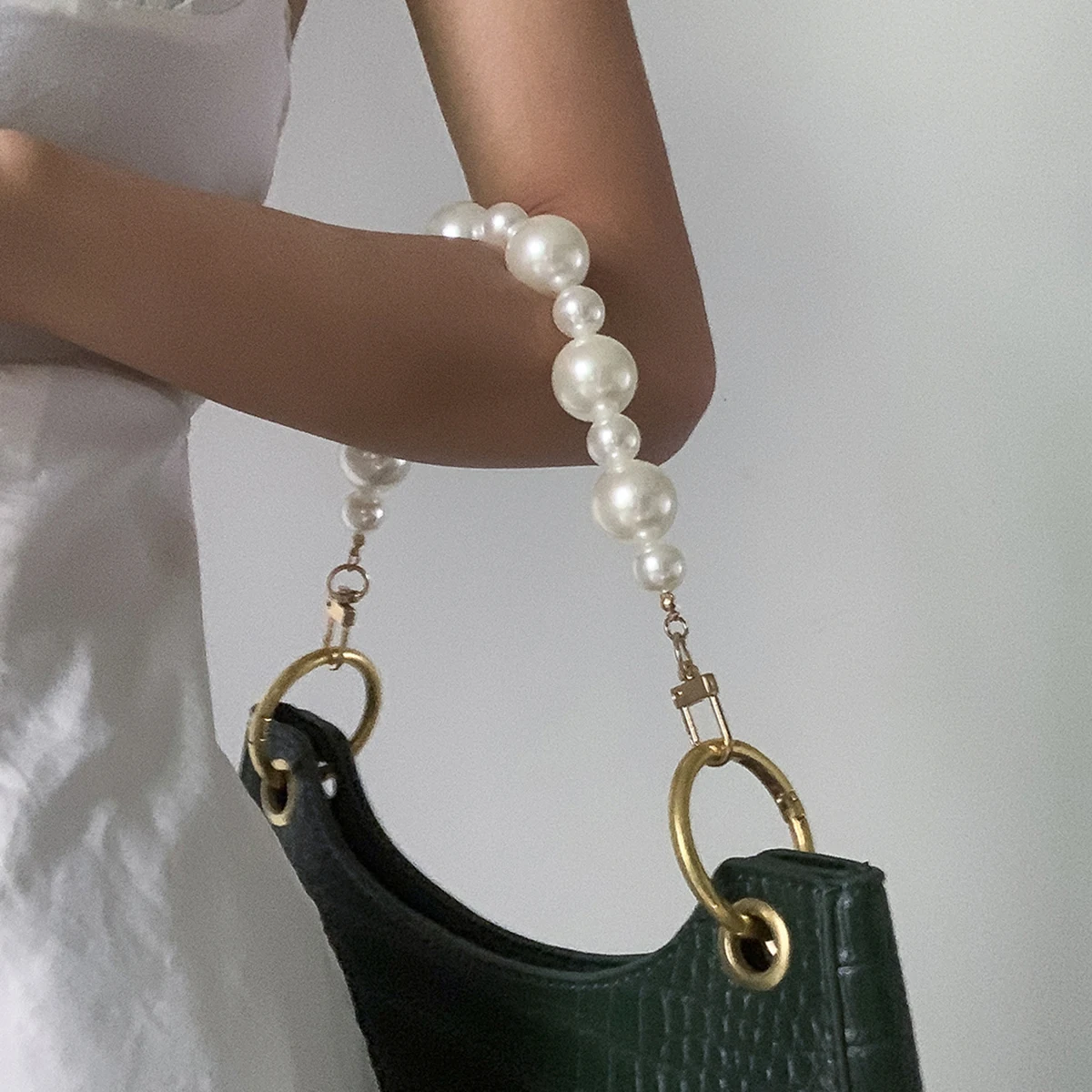 

SHIXIN Women's Fashion High Grade Large Pearl Bag Decoration Luggage Accessories Chain White Pearl Rope Handbag Hand Strap Belt