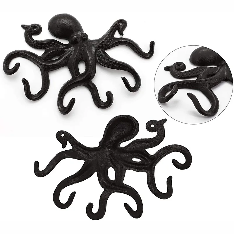 Hook/Coat Hooks Rustic Decorative Wall Mounted Cast Iron Key Holder Decor with 8 Tentacles Set of 2 Brown | Дом и сад