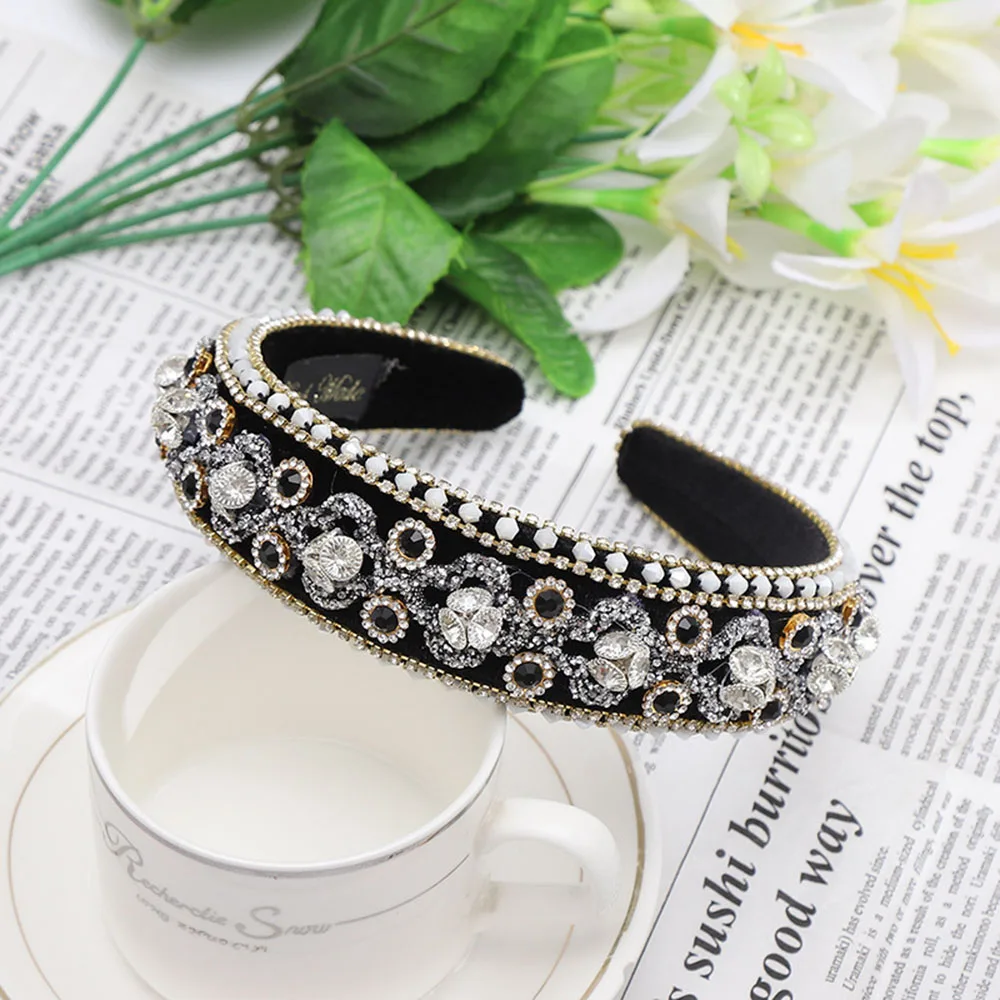 

Rhinestone Headbands Thick Sponge Fashion Wide Crystal Pearl Diamond Hairband Luxury Hair Accessories Party Gifts