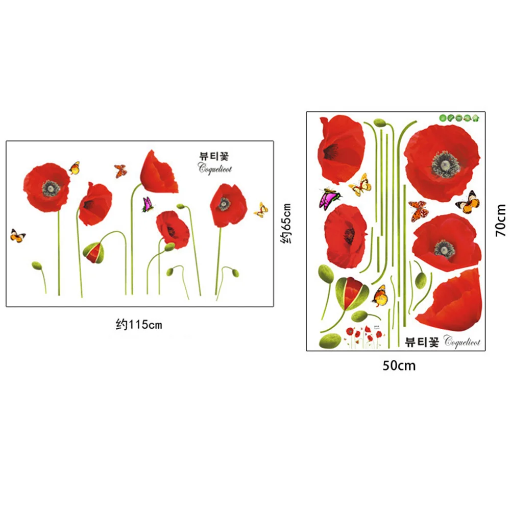 DIY красные цветы мака бабочки настенные наклейки для гостиной спальни