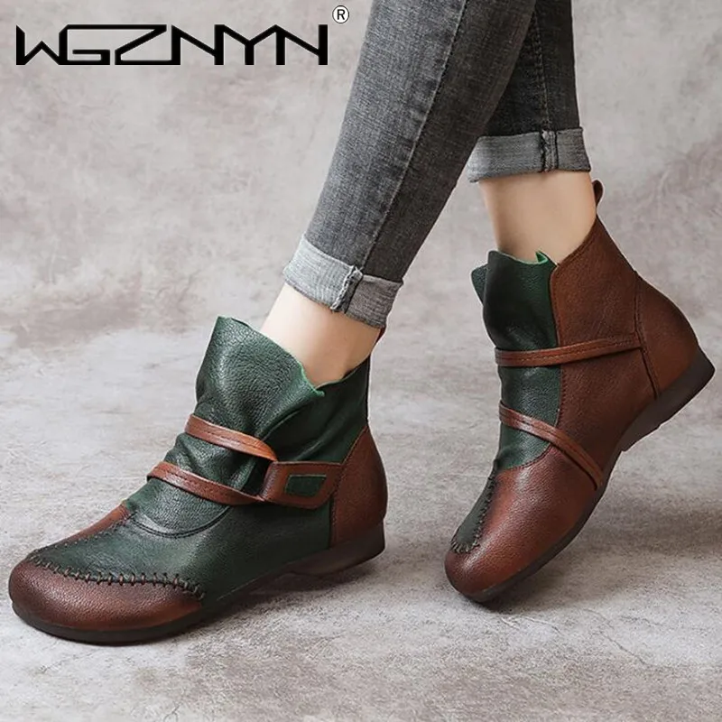 

Spring Autumn New Shoes Woman Spell Colors Soft Genuine PU Leather Shoes Soft Sole Comfortable Shoes Female Flats Women Boots
