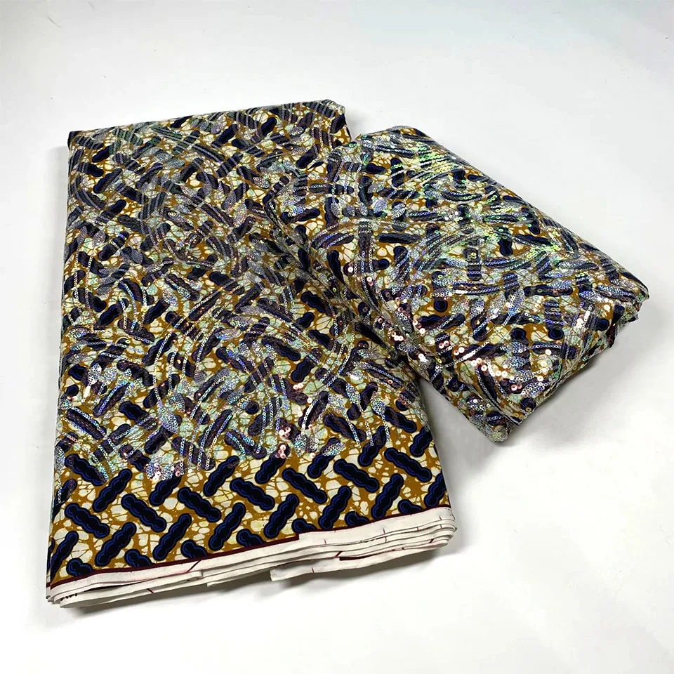 

Latest Sequins African Fabrics 100% Cotton Batiki Wax Prints Kitenge/Pagnes/Kikwembe Embroidered Sequins DFL-10
