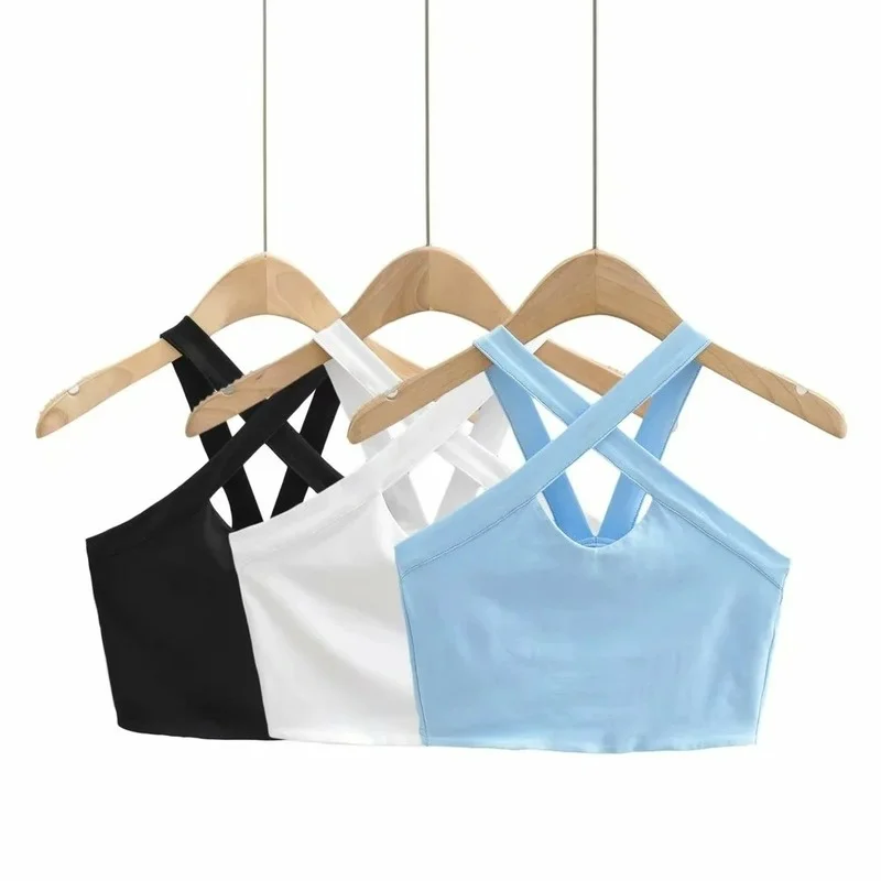 

Sexy Cross Leaky Vest 2021 Spring/Summer New European and American Wind Short Elastic Short Wrapped Chest Sling