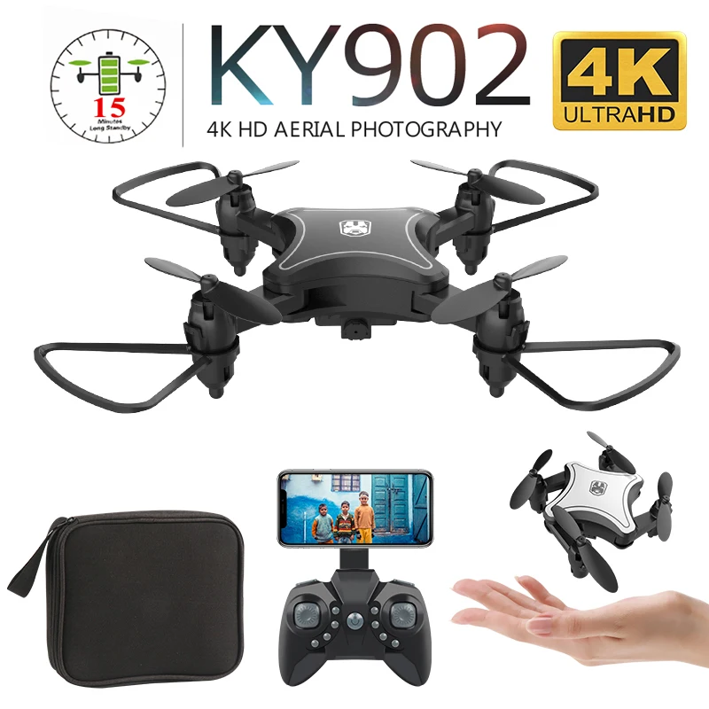 KY902 WiFi FPV мини складной Дрон с 4K HD камерой Аэрофотосъемка видео следуй за мной RC