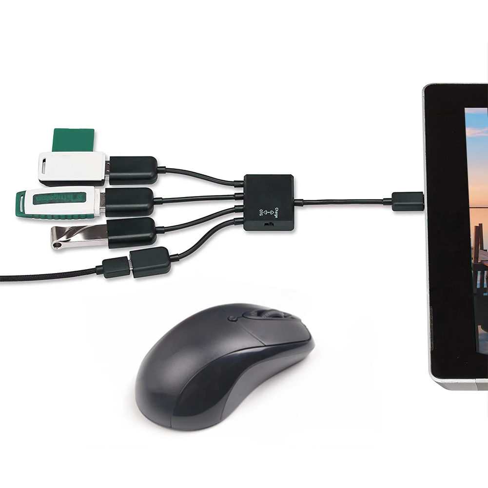 Адаптер Micro usb хаб 4 в 1 с питанием от ed Кабель адаптер OTG для зарядки хоста разъем