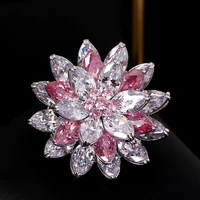 sweet lotus flower corsage gold plated cubic zirconia brooches pins wedding fashion suit brooch accessories scarf buckle