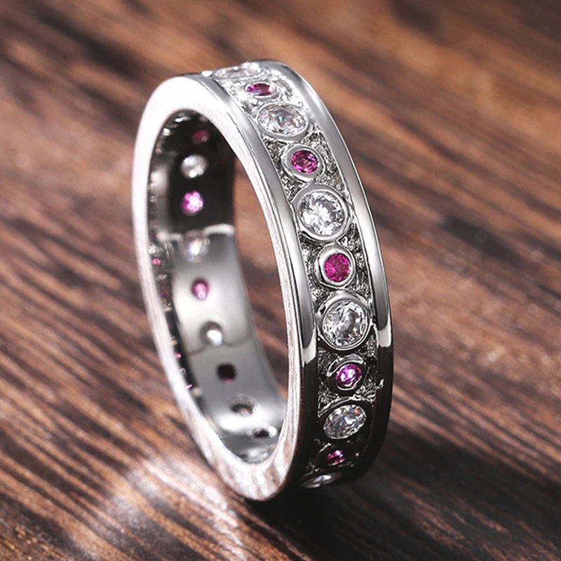 

UILZ Unique Wihite/Pink Cubic Zirconia Wedding Bands Rings Creative Accessories for Women 2021 New Fashion Jewelry