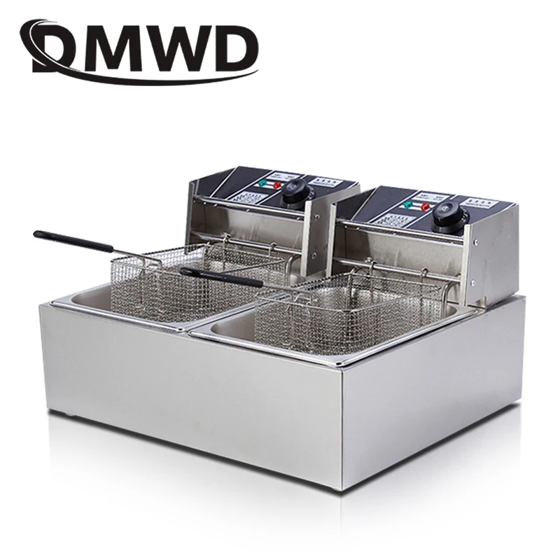 DMWD коммерческие двойной два цилиндра электрическая фритюрница фри печь hot pot жареная курица жарки машина Пан 2 нефтяных резервуаров