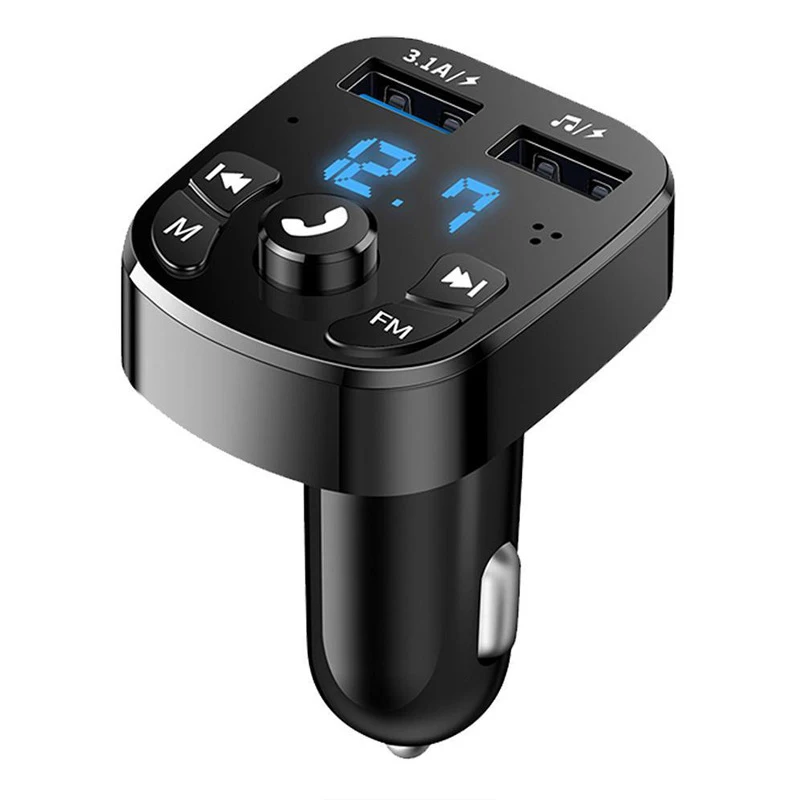 

Bluetooth compatible version 5.0 FM transmitter car player kit card car charger fast with QC3.0 dual USB voltage and AUX input/o