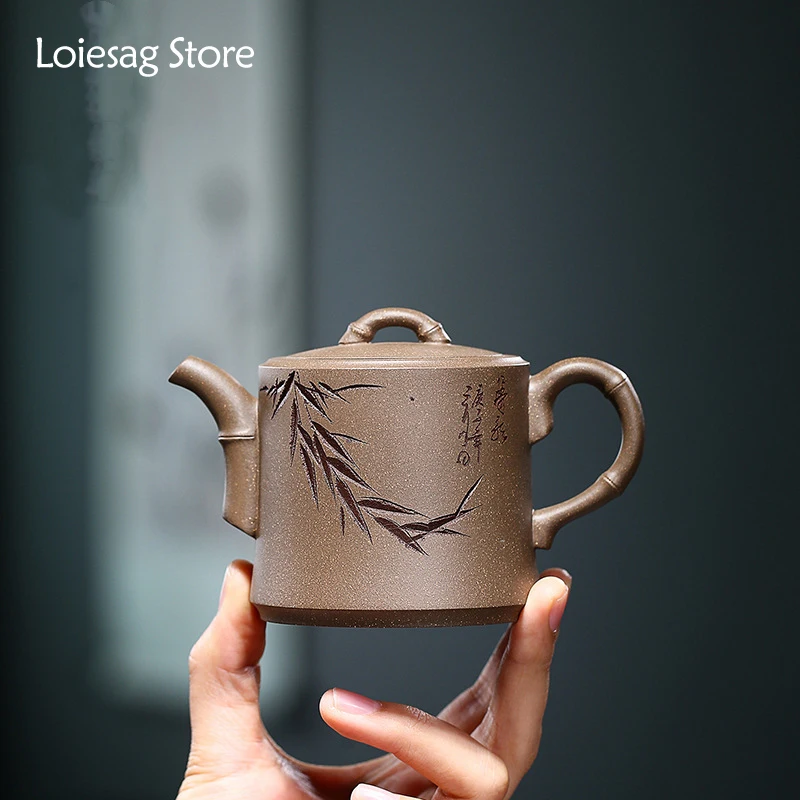 

Loiesag 200ml Yixing Raw Ore Duan Mud Hand Painted Bamboo Festival Teapot Mesh Effluent Kung Fu Bubble Tea Pot Teapot Tea Set