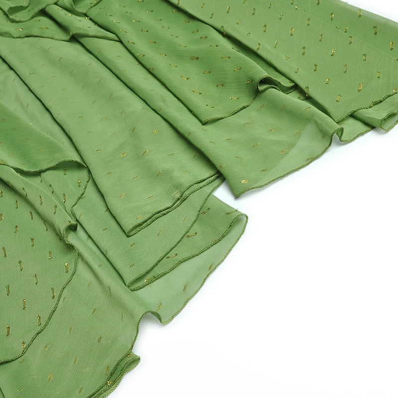 

HIGH QUALITY Newest 2021 Designer Runway Lace V-neck Ruffled Flared Long Sleeve Irregular Dress