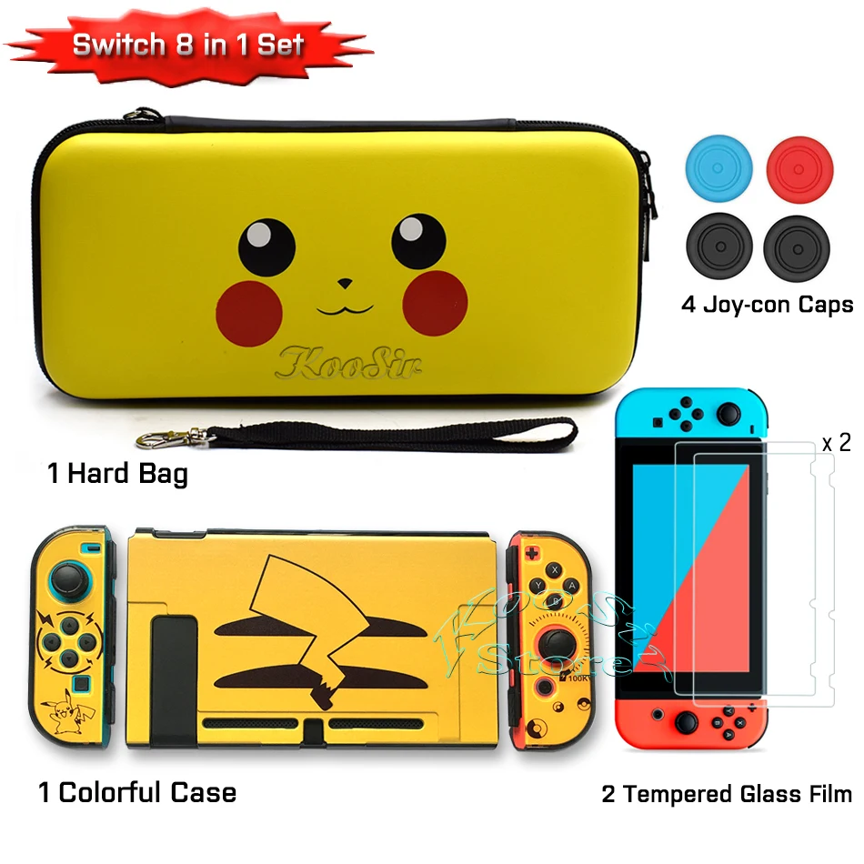 Чехол для nintendo Switch, аксессуары для nintendo switch, защитная стеклянная пленка Nitendo, жесткий чехол для nintendo Switch - Цвет: 8 in 1 set