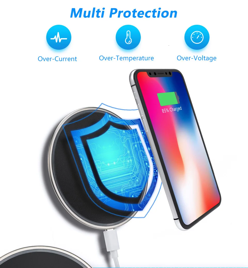 Vogek 7,5 Вт Qi Беспроводное зарядное устройство для iPhone 8 X, 10 Вт быстрое зарядное устройство для samsung S8 S7, цинковый сплав силиконовый чехол для быстрой зарядки телефона