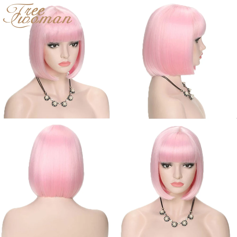 Парик FREEWOMAN синтетический коричневый для женщин короткий парик с челкой