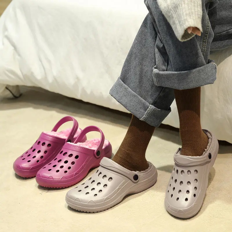 Простой мех сабо Мужская обувь для сада Зимние мужские клоги Очень теплые