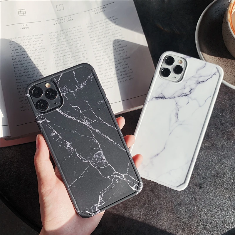 

Retro Black White Marble Texture Case For iPhone 12 Mini 13 11 Pro XS MAX XR 7 8 Plus SE 20 Soft IMD ShockProof Back Cover Coque