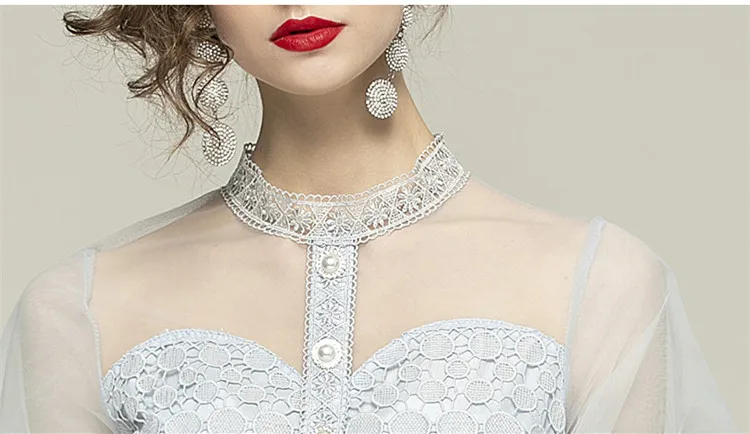 

New 2021 Fashion Runway Summer Dress Women's Puff Sleeve Floral Embroidery Elegant Mesh Hollow Out Lace Mini Dresses