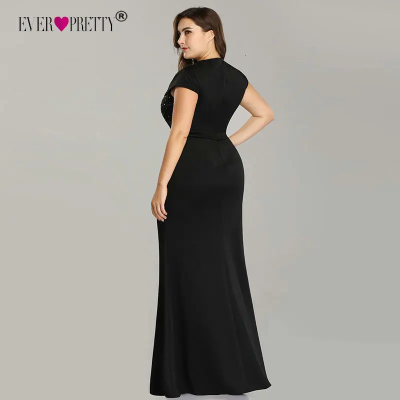 Черные вечерние платья размера плюс Ever Pretty EZ07623 элегантные длинные вечерние платья с v-образным вырезом и бусинами для свадебной вечеринки
