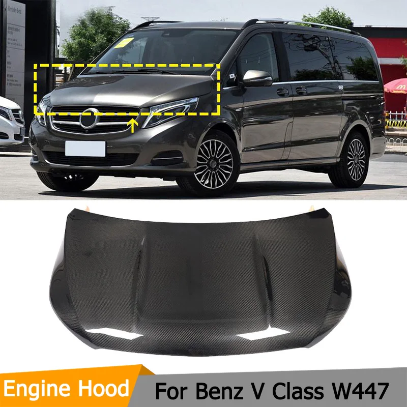 

Car Front Engine Hood Cover for Mercedes-Benz V Class W447 Vito Ordinary Edition 2015-2019 Dry Carbon Fiber Hood Bonnet Cover