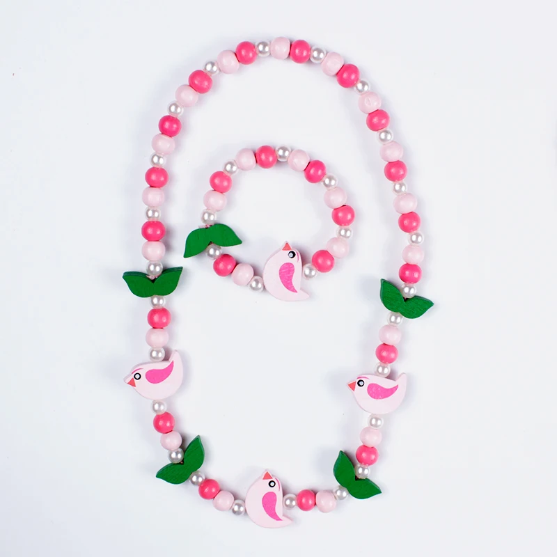 

10Pcs/Lot Cartoon Animal Girls Colorful Wooden Children Sweater Necklace Bracelet Kids Gifts Necklace Jewelry Wholesale
