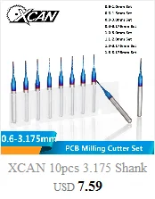 XCAN 10 шт. 0,5-3,175 мм твердосплавная Концевая фреза для печатной платы Гравировальный фрезерный бит фрезерный станок