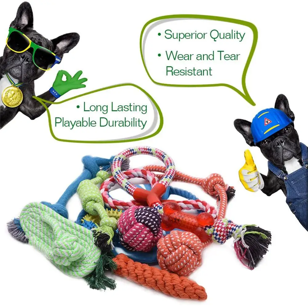 

10pcs Pet Dog Chew Toys For Teeth Cleaning Washable Cotton Rope Toys Set