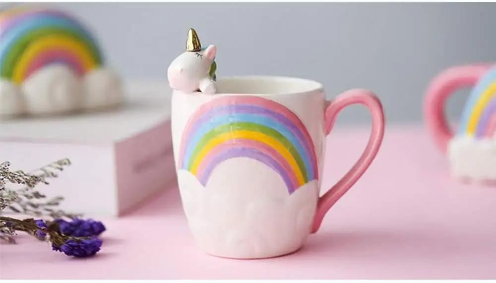 Cute Ceramic Unicorn Mug Coffee Mugs Funny Rainbow Morning Cup for Tea Milk Valentine's Day Mother's Gift 400ML 13.5 | Дом и сад