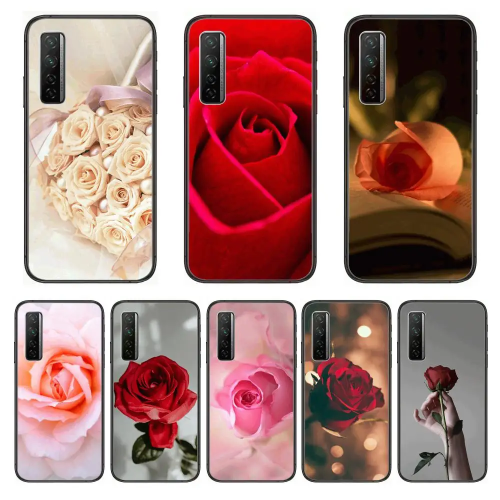 

Bright Red Rose Flowers Phone Case For Huawei mate 40 30 10 20 40 8 9 Lite Z Pro Black Etui 3D Coque Painting Hoesjes 5g black