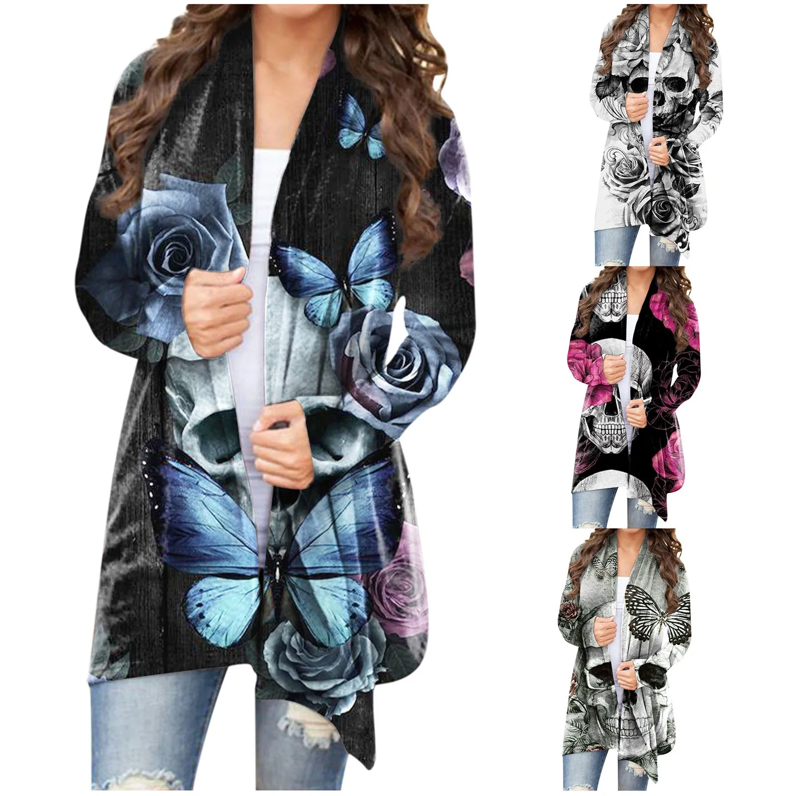 Кардиган женский с принтом черепа на осень и зиму |