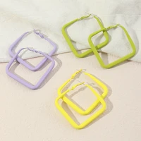 korean fashion colors paint hollow square hoop earring for women macaron big rectangle geometry earrings 2021 summer punk bijoux