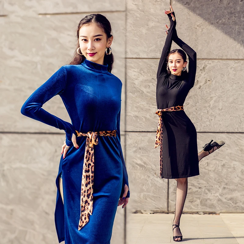 

Latin Dance Dress Women Winter Long Sleeve Velvet Suit Latin Competition Dresses Lady Rumba Dance Performance Costumes VO175