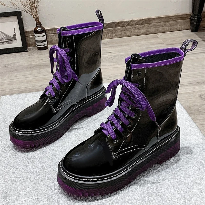 Зимние Повседневные женские Ботинки Martin на платформе со шнуровкой Цвет зеленый