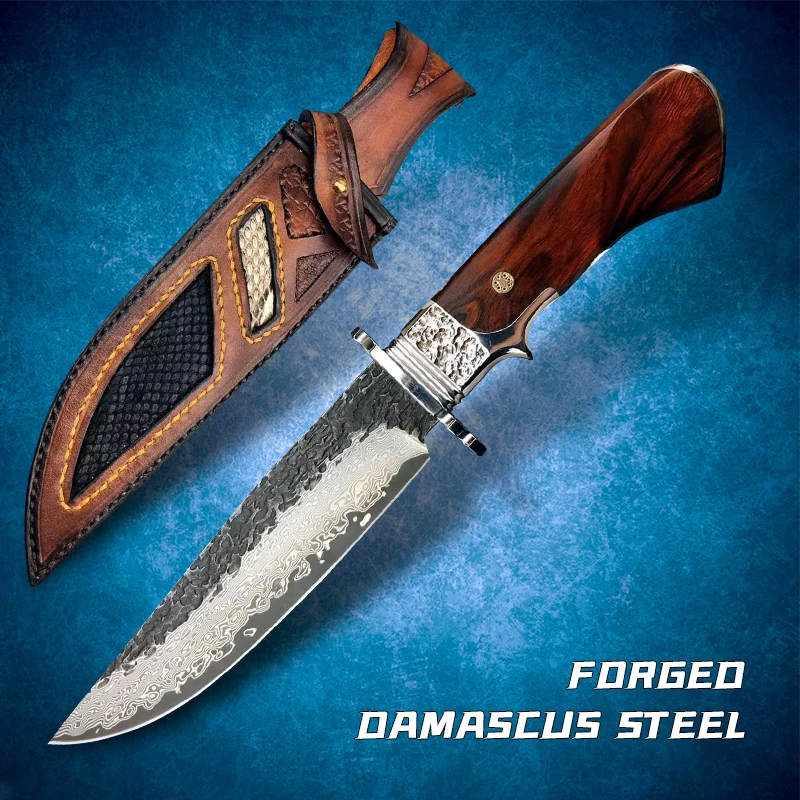 

Forged Damascus Steel Straight Knife Fixed Blade Hunting Knife Full Tang Jungle Machete Outdoor Camping Survival Knife Tools