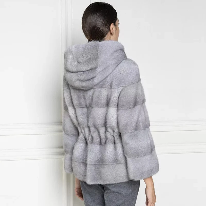 BFFUR Short Mink Fur Jackets With Hood 2022 Trendy Winter New Whole Skin Genuine Mink Fur Coats With Hood Luxury Fur Overcoats