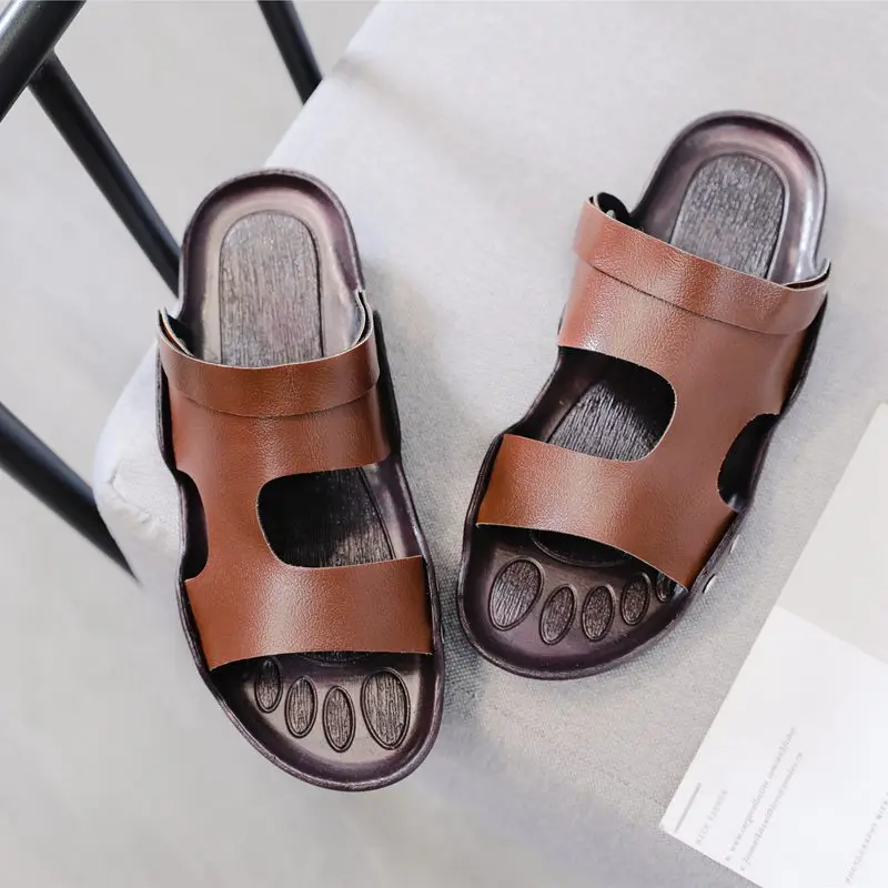 Сандалии Mazefeng мужские из лакированной кожи удобные пляжные шлепанцы без