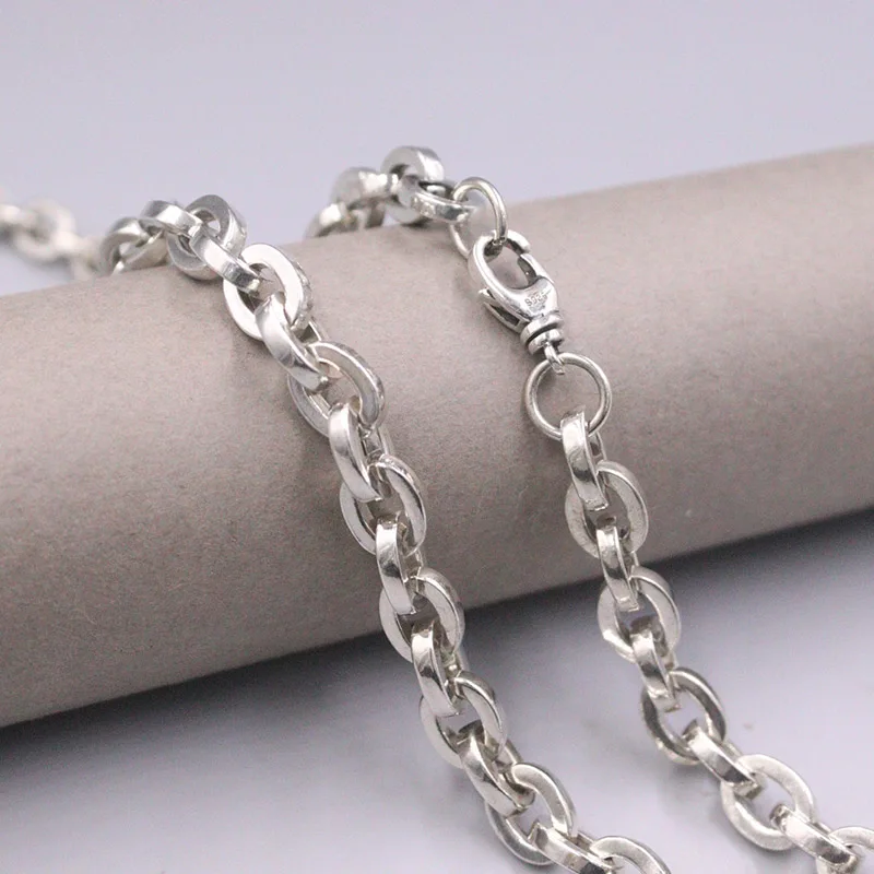 

Real Silver 925 Necklace For Men Big Circle Cable Chain 8mmW Retro Silver Jewelry Chain Domineering Women's Necklace 62cmL