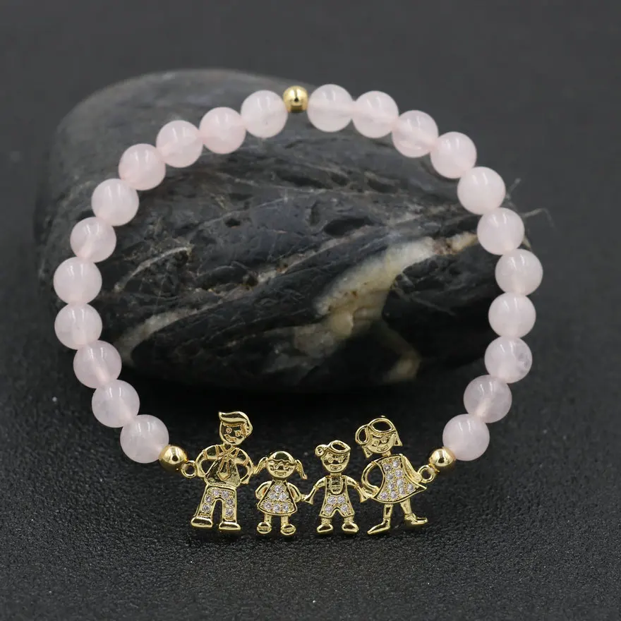 Sweet Micro CZ Dad Mum Boy Girl Family Bracelet For Women Natural Stone Bracelets Couples Chakra Jewelry Gift Pulseira Mujer | Украшения и