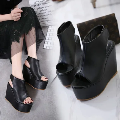 European and American super-heeled clip foot wedge sandals thick-sole non-slip fashion wild comfortable high-heeled | Обувь