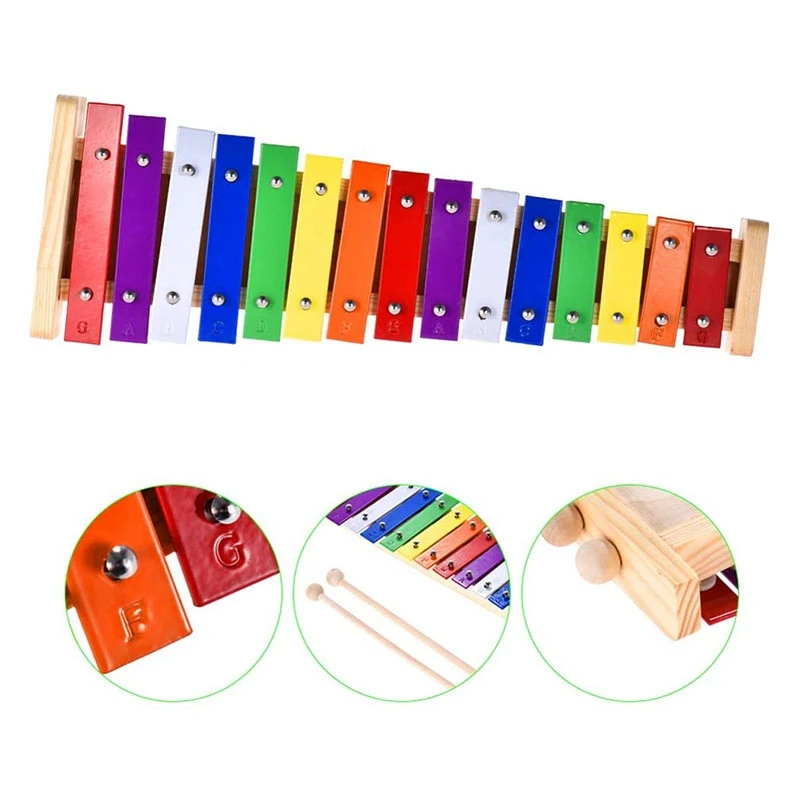 

15 Notes Xylophone Piano Wooden Instrument Children's Baby Music Toy Belt 2 Mallets Improve Children's Music Rhythm