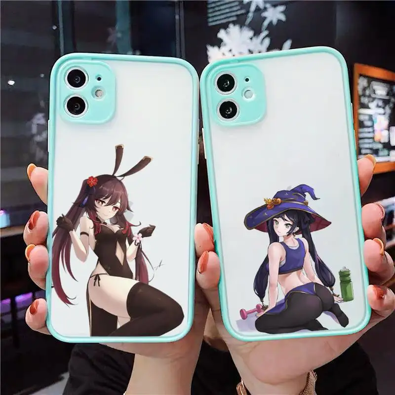 

Hu Tao Genshin Impact Phone Case For iPhone 12 11 Mini Pro XR XS Max 7 8 Plus X Matte transparent blue Back Cover