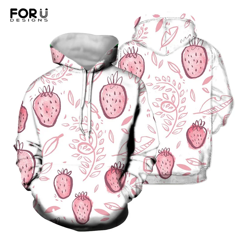

FORUDESIGNS Women's Hoodies Strawberry Fruit Printing Long Sleeve Outdoor Hoodie Plus Size Sweatshirt Warm Clothing New Arrival