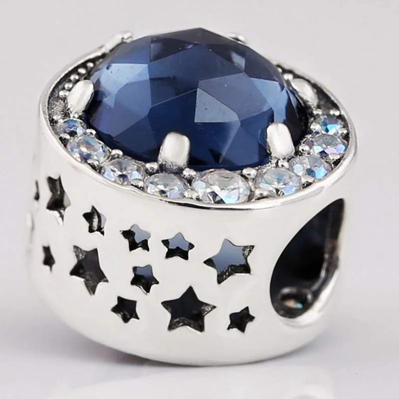 

Original 925 Sterling Silver Bead Bright Moon Night Sky Beaded With Cat's Eyes Fit Pandora Women Bracelet & Necklace Diy Jewelry