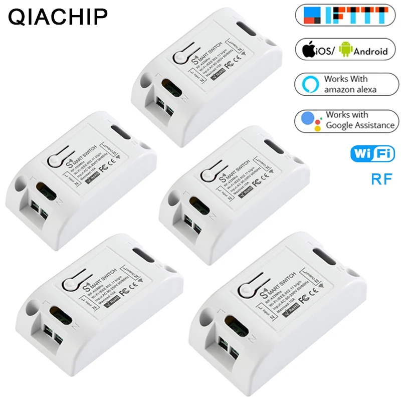 

QIACHIP Smart Home DIY Automation Modules 110V 220V 433Mhz RF & WiFi Light Switch Tuya Smart Life APP Amazon Alexa Google Home