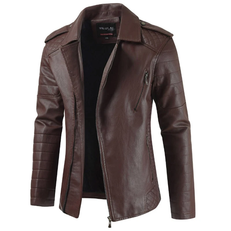 Осень 2019 новый воротник мужской локомотив кожа Мода Чистый цвет мыть ПУ кожаный