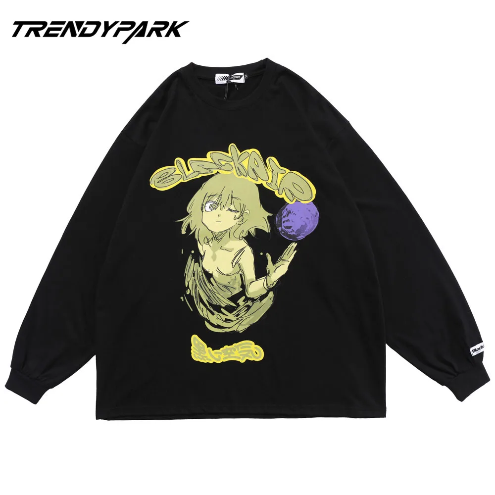 Футболка мужская с длинным рукавом и круглым вырезом в стиле хип хоп|Мужские