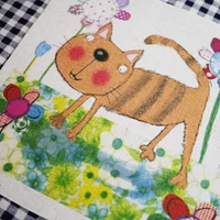 cotton and linen cloth hand printing decorative painting dining mat notebook cover patchwork cat
