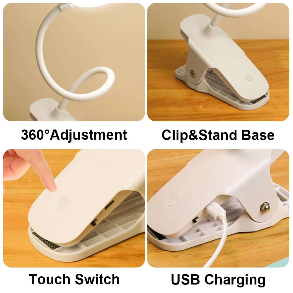 

Gooseneck LED Table Lamp 18650 1200mAh Rechargeable Led Desk Lamp Clip Touch Study Lamps Table USB Charging 3 Modes Table Light