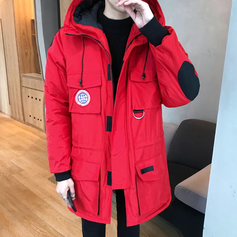 2019 толстые теплые мужские зимние куртки средней длины свободные Harajuku парки