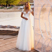 sodigne ivory beach wedding dress with short sleeves sexy v neck backless lace appliques elegant bridal wedding gowns