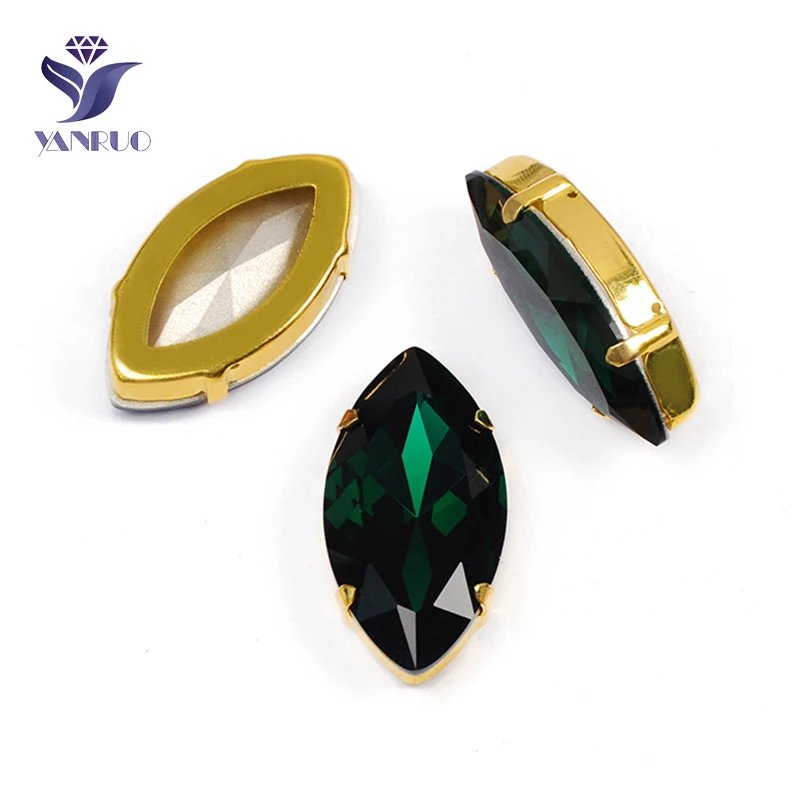 Emerald Yanruo 4227 в огранке маркиза, пришивной Камни DIY Точка назад Лошадь Глаза стекло шитье стразами Кристаллы большие стразы для рукоделия - Цвет: Emerald